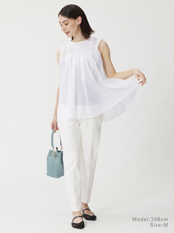 シアープリーツノースリーブブラウス