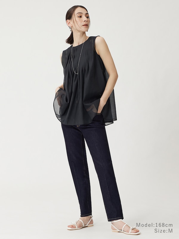 シアープリーツノースリーブブラウス