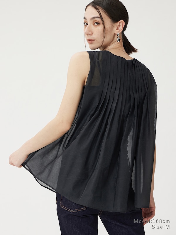 シアープリーツノースリーブブラウス