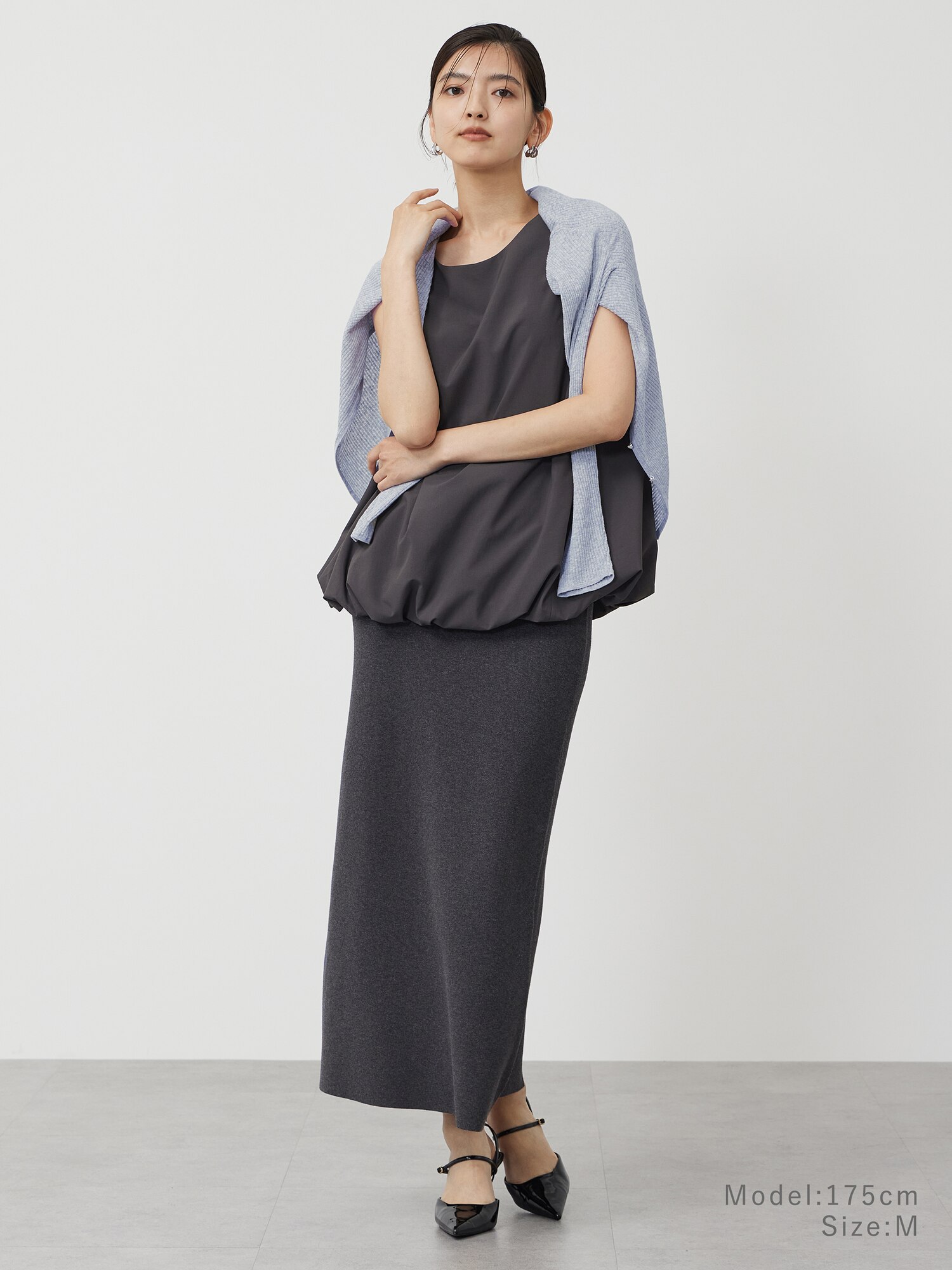 YOKO CHAN クルーネック 7分袖 フレア プルオーバー ブラウス YOKO