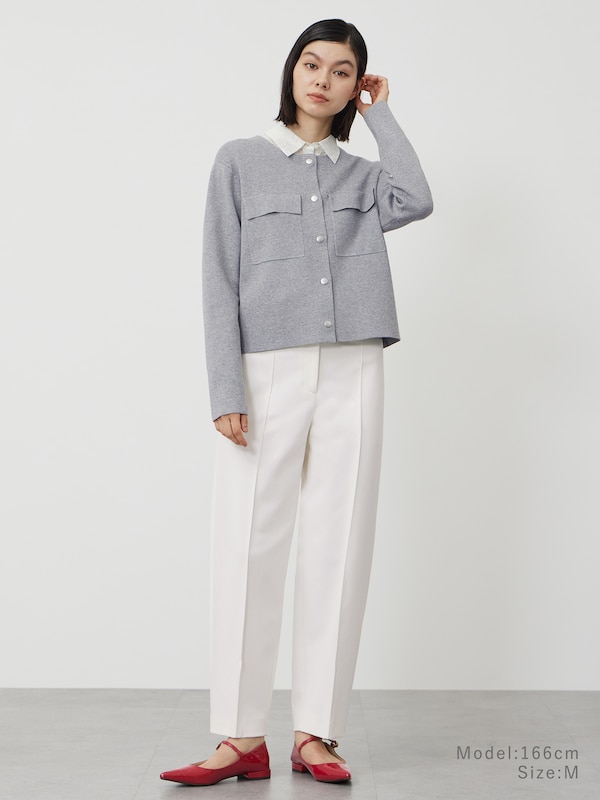 コットンブレンドワイドテーパードパンツ