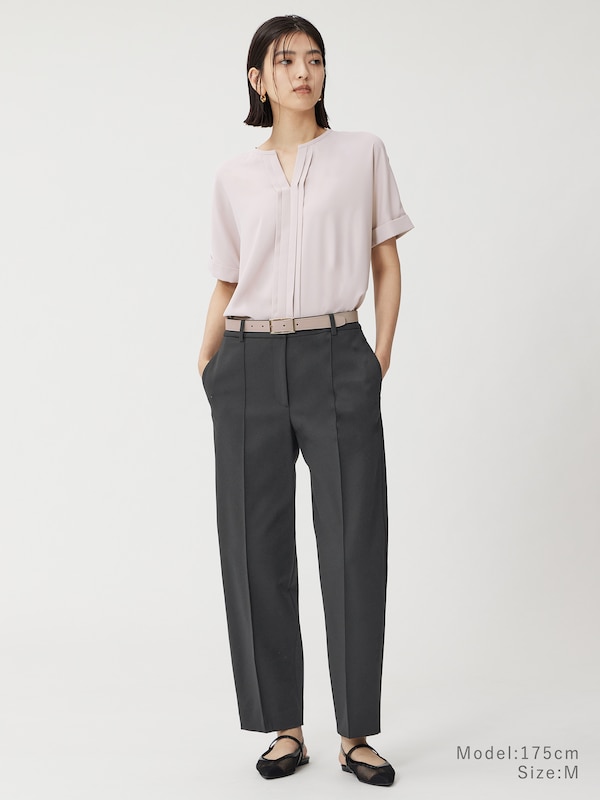 コットンブレンドワイドテーパードパンツ