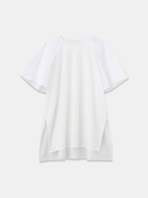 ファブリックコンビフレアスリーブチュニックＴシャツ