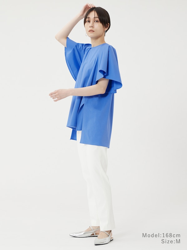  ファブリックコンビフレアスリーブチュニックＴシャツ