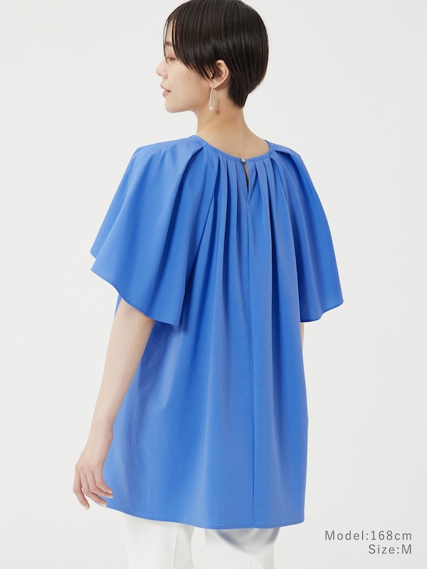 ファブリックコンビフレアスリーブチュニックＴシャツ