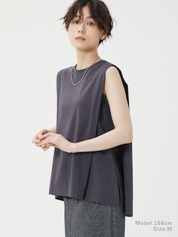 ファブリックコンビギャザーノースリーブTシャツ