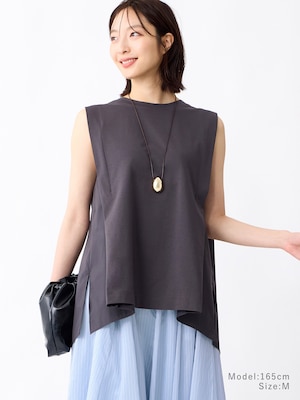 ファブリックコンビギャザーノースリーブTシャツ