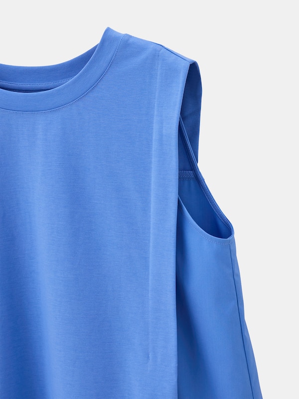 ファブリックコンビギャザーノースリーブTシャツ