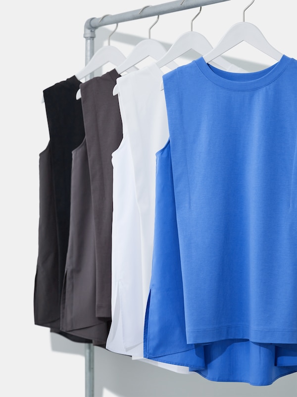 ファブリックコンビギャザーノースリーブTシャツ