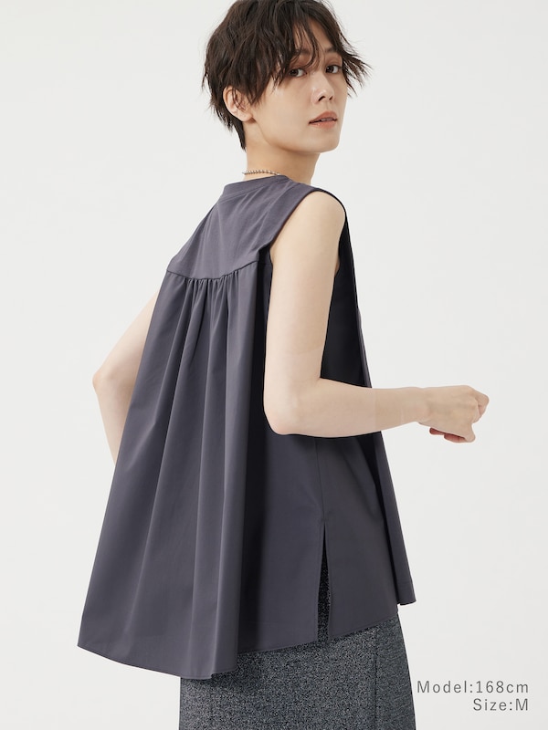ファブリックコンビギャザーノースリーブTシャツ