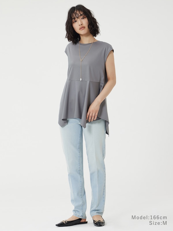 グロスジャージーペプラムノースリーブTシャツ