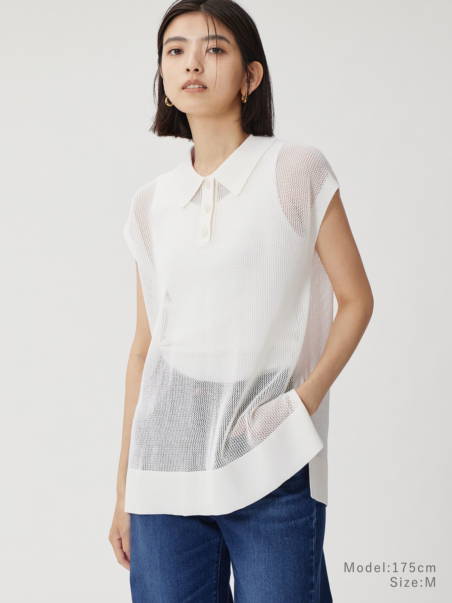 新品　プラステ　PLST ざっくりニット　綿麻ニット　半袖ニット オフホワイト PLST(プラステ)公式 | シアーニット（半袖）