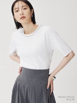 2025年モデル UVカットレーヨンブレンドメタリックネックニットT