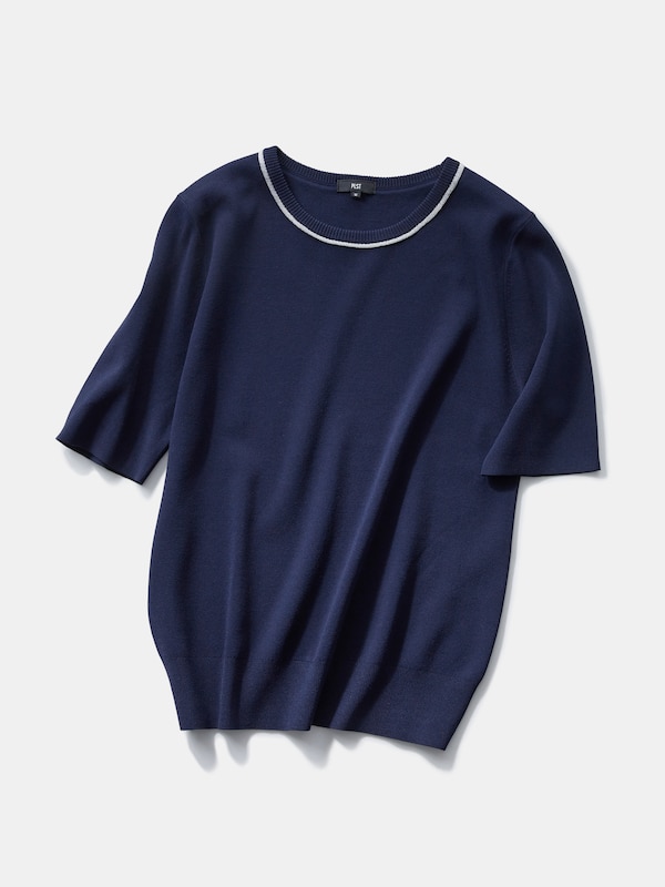 UVカットレーヨンブレンドメタリックネックニットT