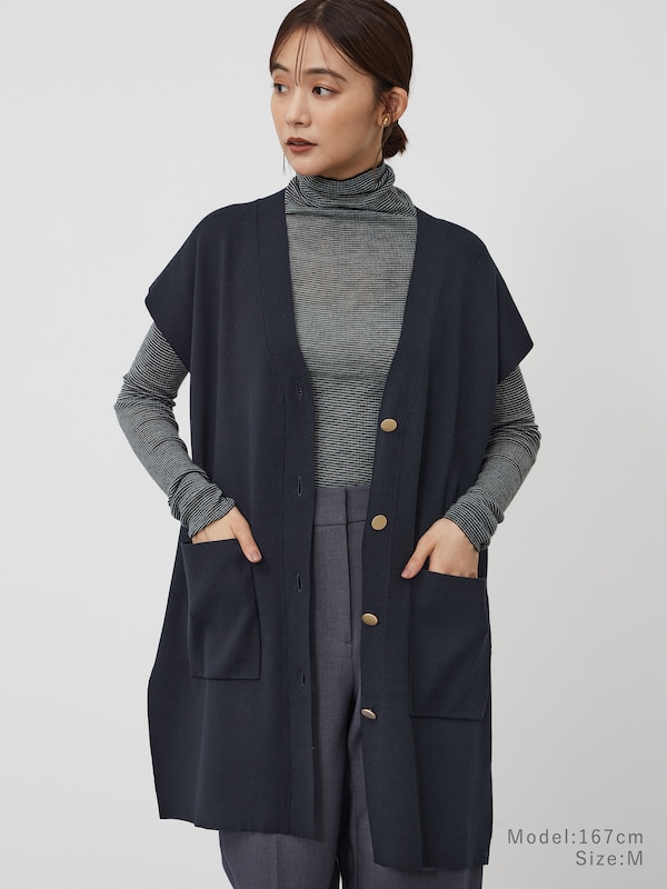 レーヨンブ��レンドロングニットベスト