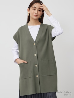 レーヨンブレンドロングニットベスト