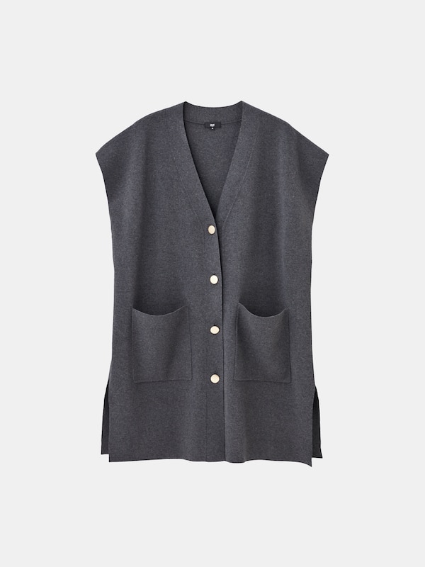 レーヨンブレンドロングニットベスト