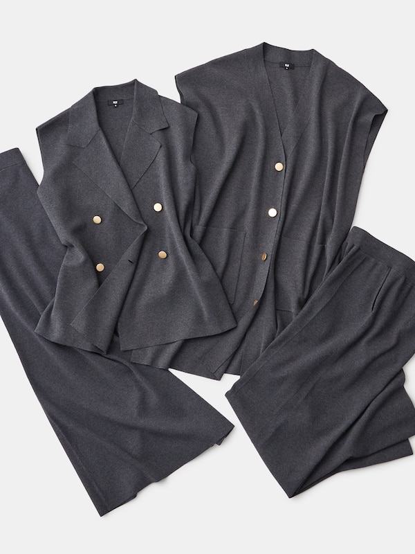 レーヨンブレンドロングニットベスト