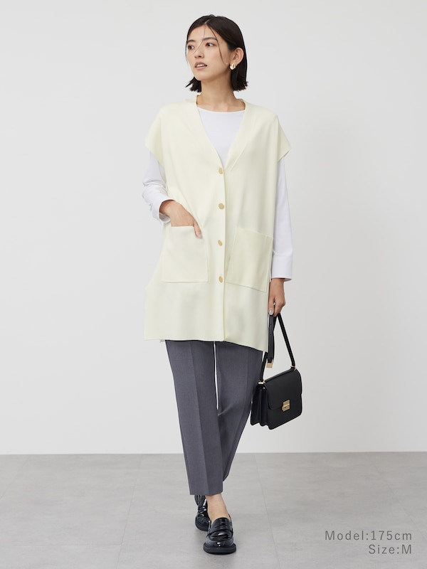 レーヨンブレンドロングニットベスト