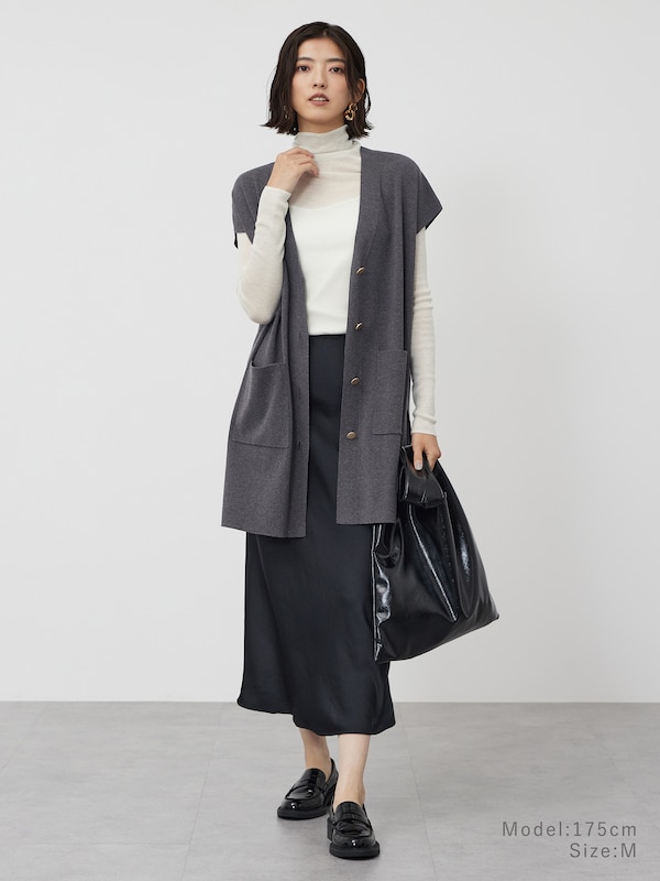 レーヨンブレンドロングニットベスト