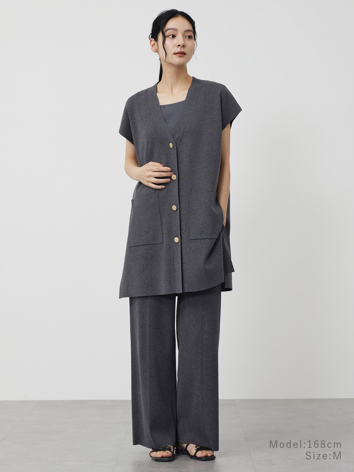美品 PLST プラステ ストレッチ ロング ジレ ベスト Mサイズ