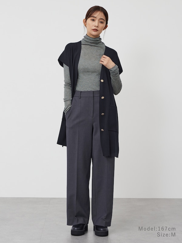 レーヨンブレンドロングニットベスト