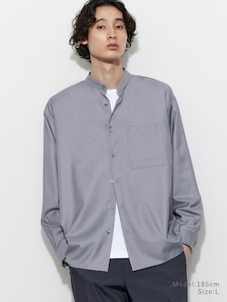 レーヨンブレンドバンドカラーシャツ