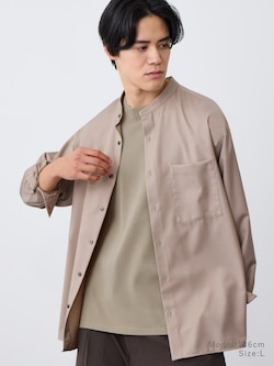 【レビュー高評価】レーヨンブレンドバンドカラーシャツ