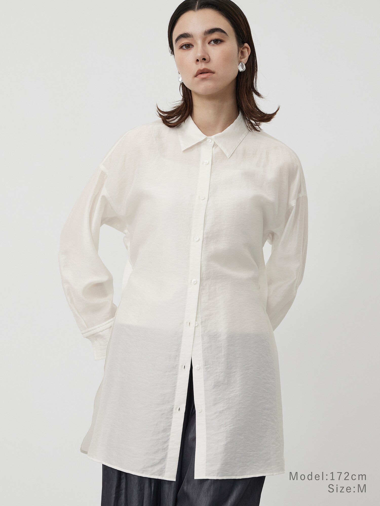 プラステ 長袖シャツ 白 Mサイズ PLST プラステ ロンT 長袖 Tシャツ サイドスリッド ホワイト M