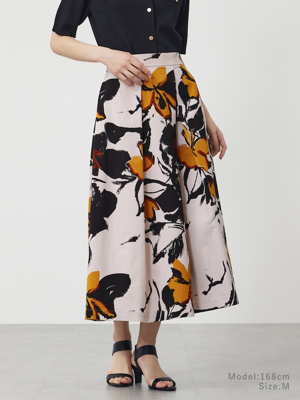 フラワープリントアシンメトリーフレアスカ�ート
