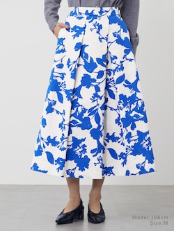 フラワープリントアシンメトリーフレアスカート