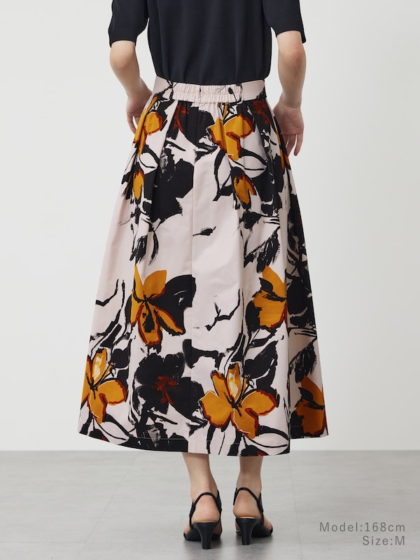 フラワープリントアシンメトリーフレアスカート