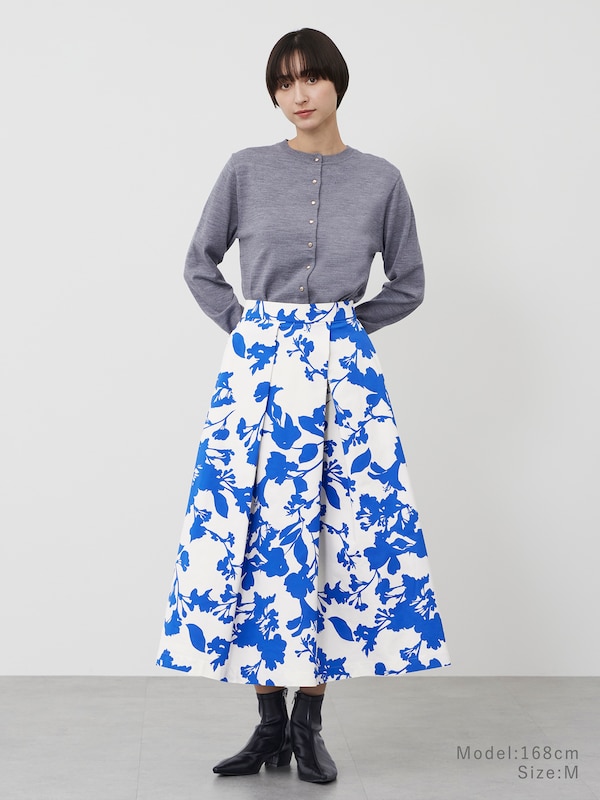 フラワープリントアシンメトリーフレアスカート