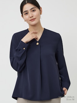 UVカットVネックオーバルパーツブラウス