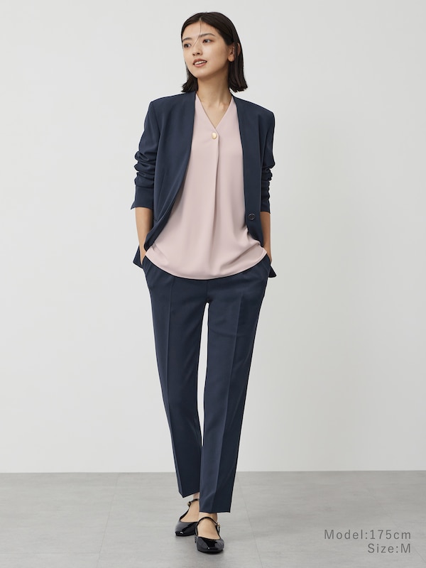 UVカットVネックオーバルパーツブラウス