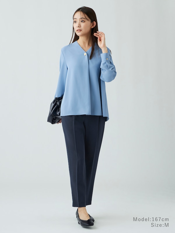 UVカットVネックオーバルパーツブラウス