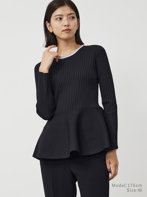 ホールガーメント®メタリックネックペプラムセーター