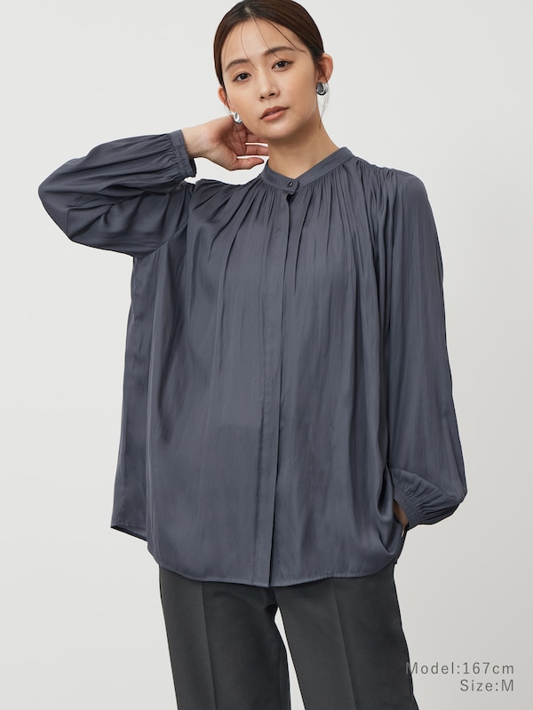 ヴィンテージサテンメタルボタンブラウス