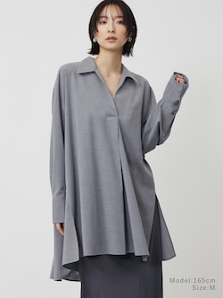 Vネックロングチュニックシャツ