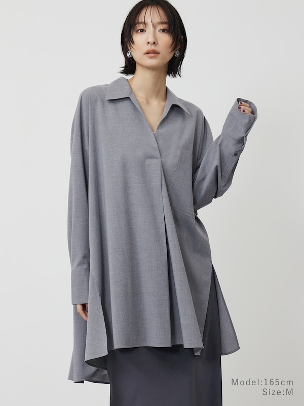 Vネックロングチュニックシャツ