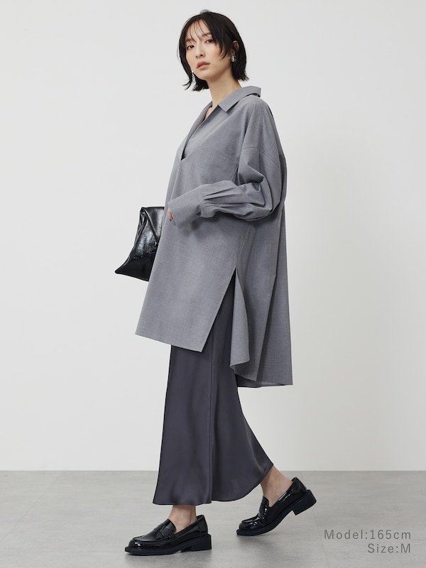 Vネックロングチュニックシャツ