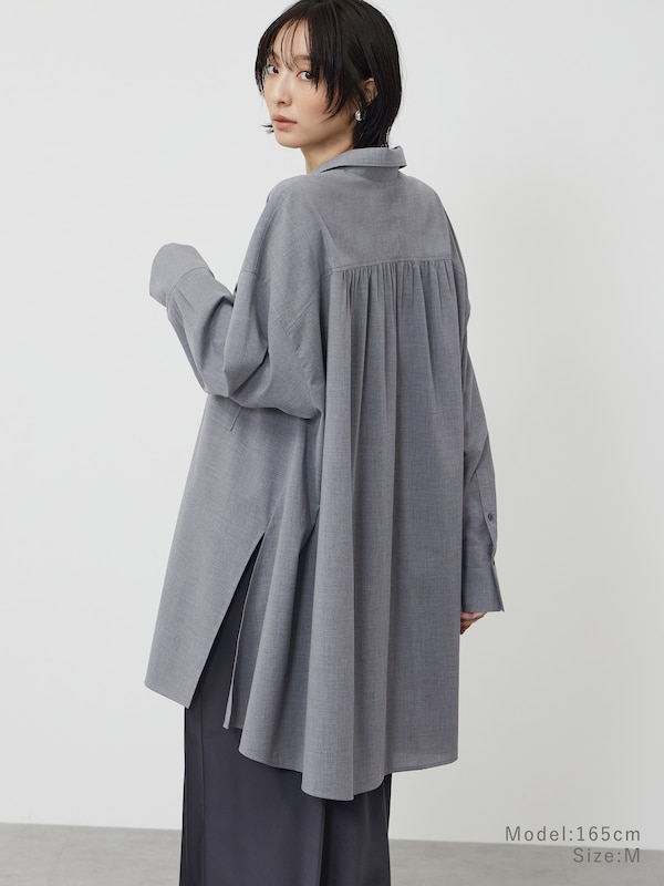 Vネックロングチュニックシャツ