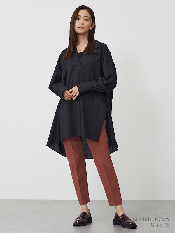 Vネックロングチュニックシャツ