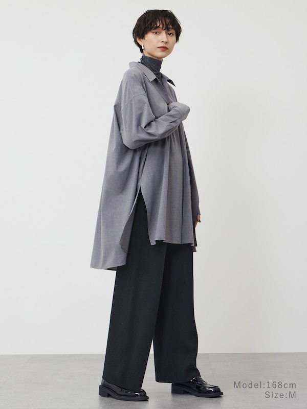 Vネックロングチュニックシャツ