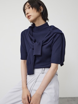 メリノウールブレンドハイネックリブセーター