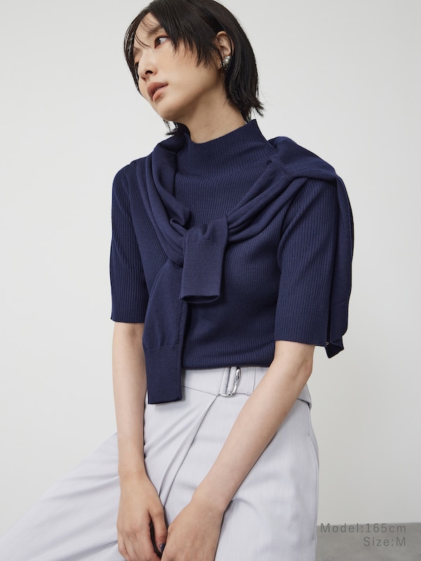 メリノウールブレンドハイネックリブセーター