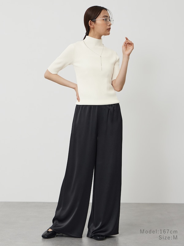 メリノウールブレンドハイネックリブセーター