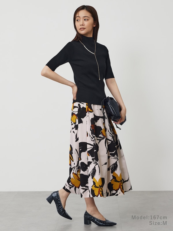 メリノウールブレンドハイネックリブセーター