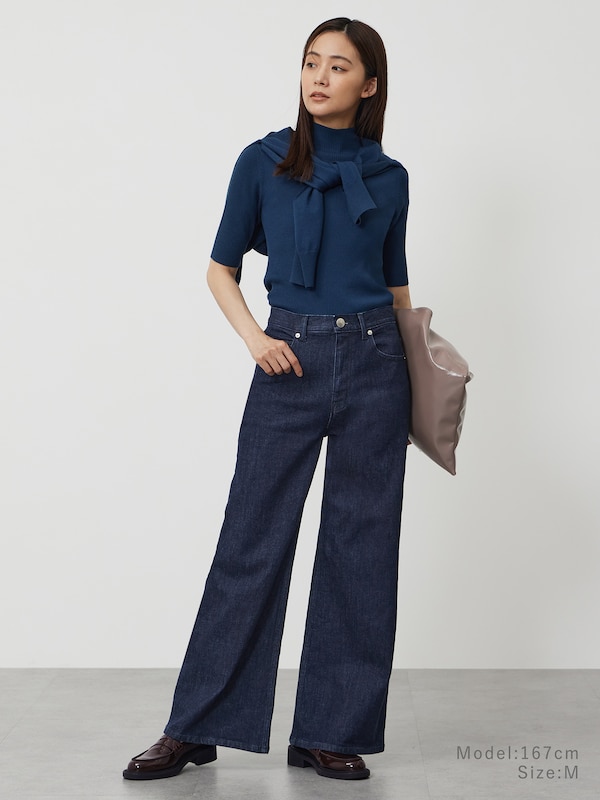 メリノウールブレンドハイネックリブセーター