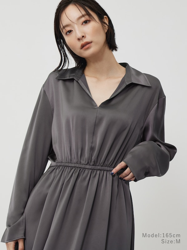 ピーチサテンギャザーワンピース